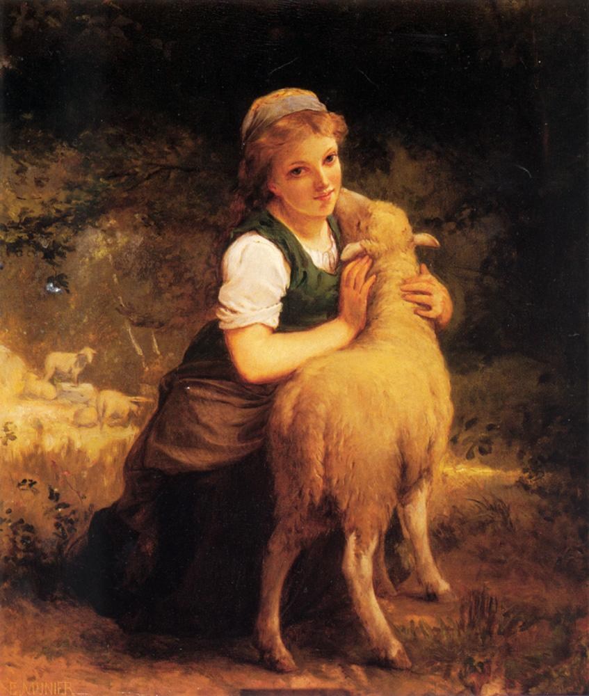Emile Munier Young Girl with Lamb